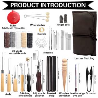 GCP Products Leather Working Tools Leather Sewing Kit Leather Craft Tools  With Storage Bag, Groover, Stitch