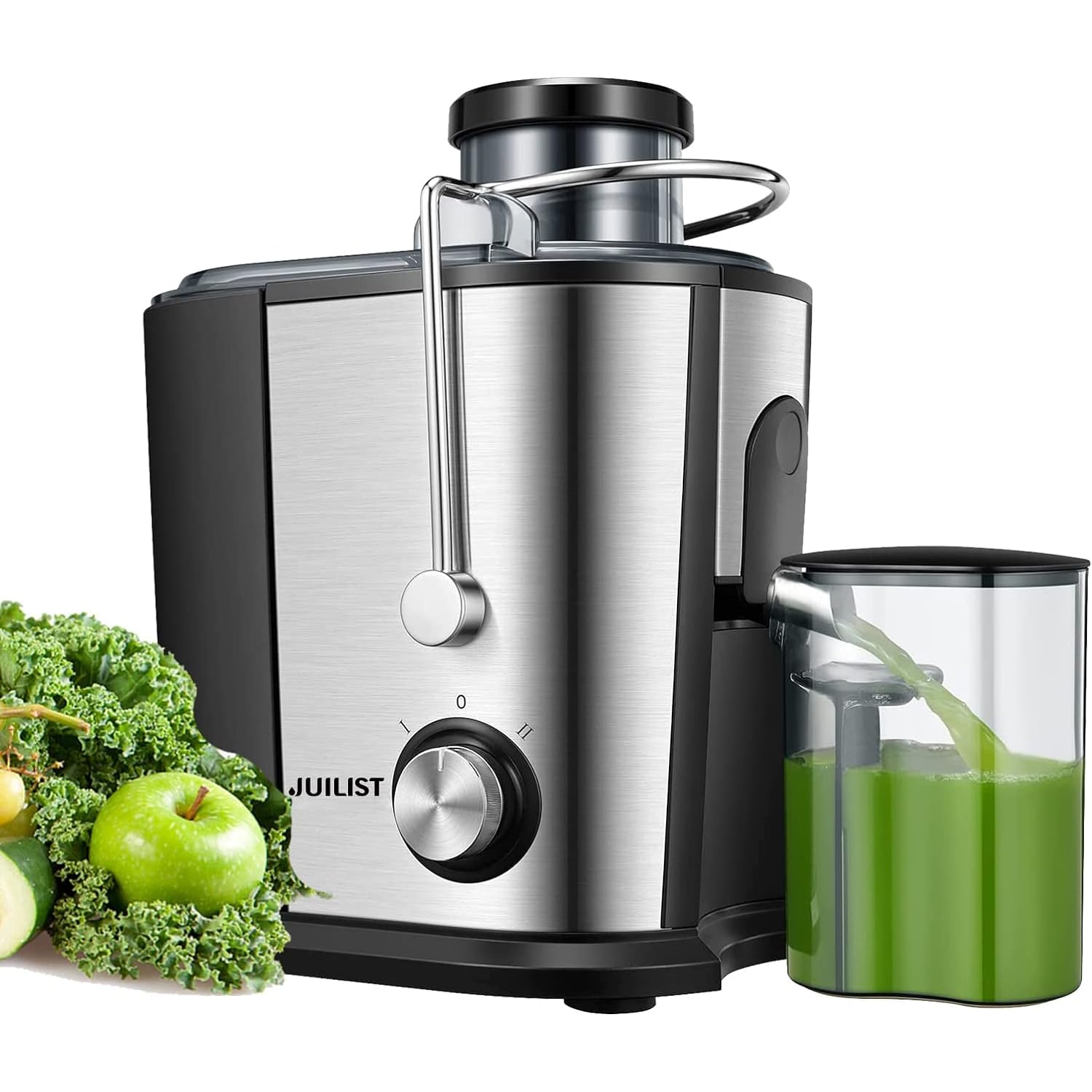 GCP Products Juicer Machines Easy to Clean 3 Feed Chute Juicer Extractor for Whole Vegetable and Fruit 2 Speeds Control