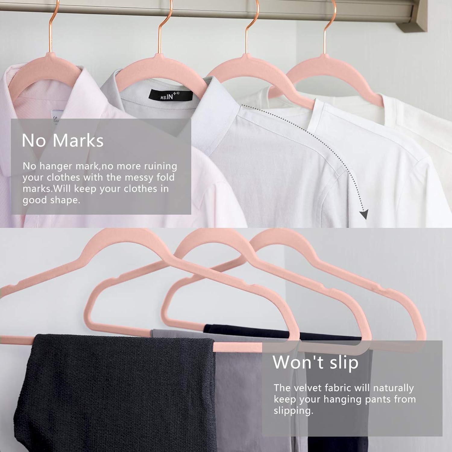GCP Products Premium Velvet Hangers (Pack Of 50) Heavyduty - Non Slip -  Velvet Suit Hangers Blush Pink 