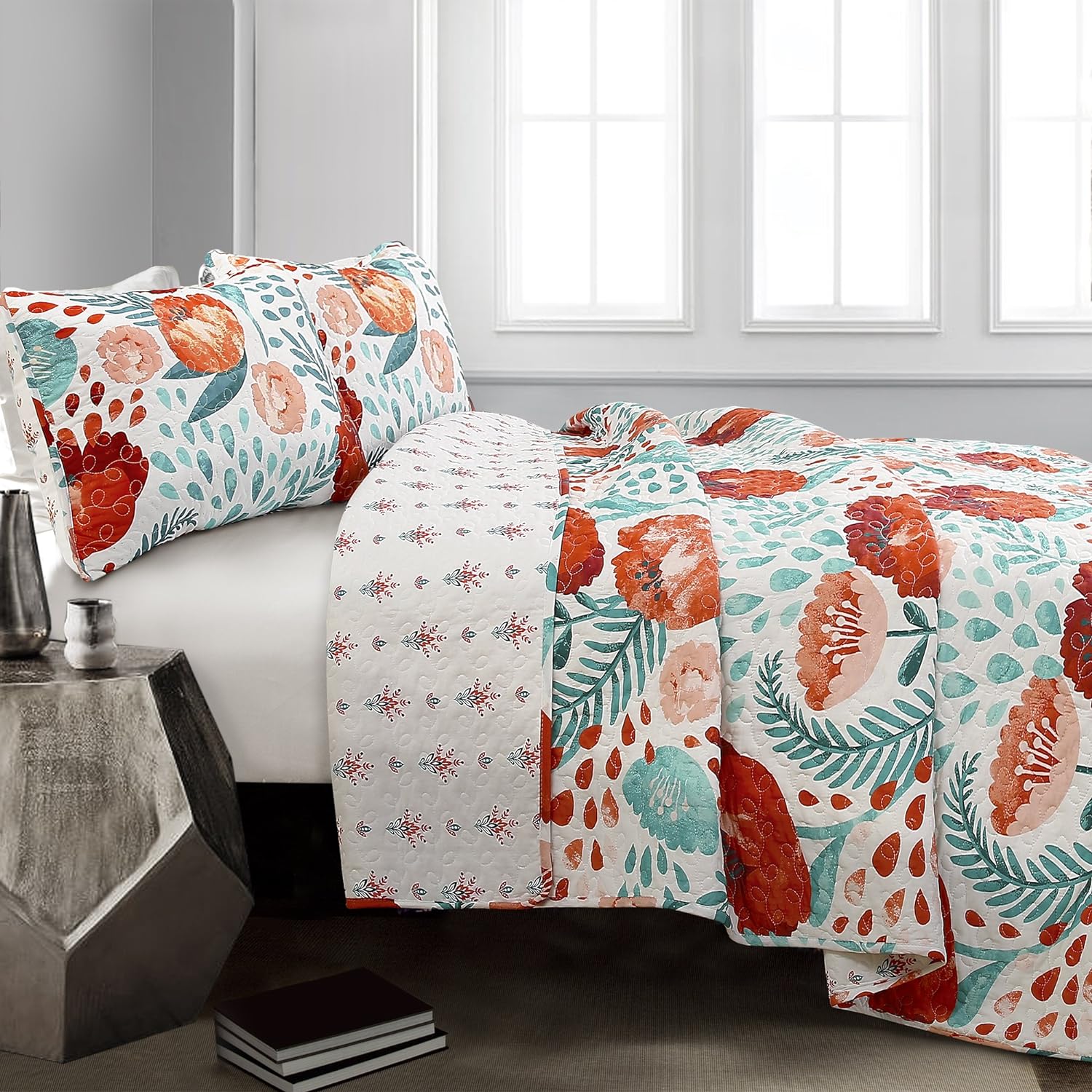 GCP Products Poppy Garden 3 Piece Quilt Set, Full/ Queen, Multicolored