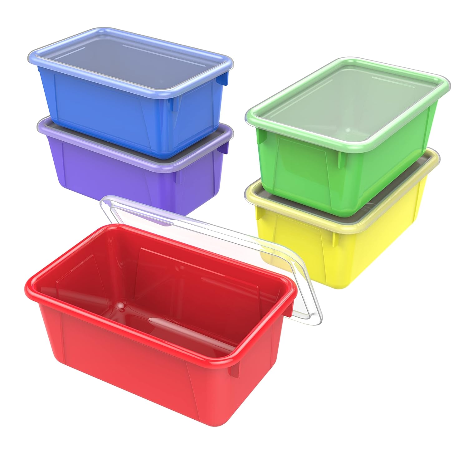 GCP Products Small Cubby Bins “ Plastic Storage Containers For Classroom  With Non-Snap Lid, 12.2 X 7.8 X 5.1 Inches, Assorted Colors, 5-Pa…