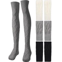 GCP Products 3 Pairs Women Knit Thigh High Boot Socks Over Knee Leg Socks Crochet Knitted Boots Socks Long Winter Stocking Leg Warmers For…