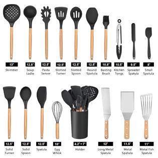 GCP Products 20 Pcs Kitchen Utensils Set With Holder, Silicone Cooking  Utensil Set Plus Metal Spatulas