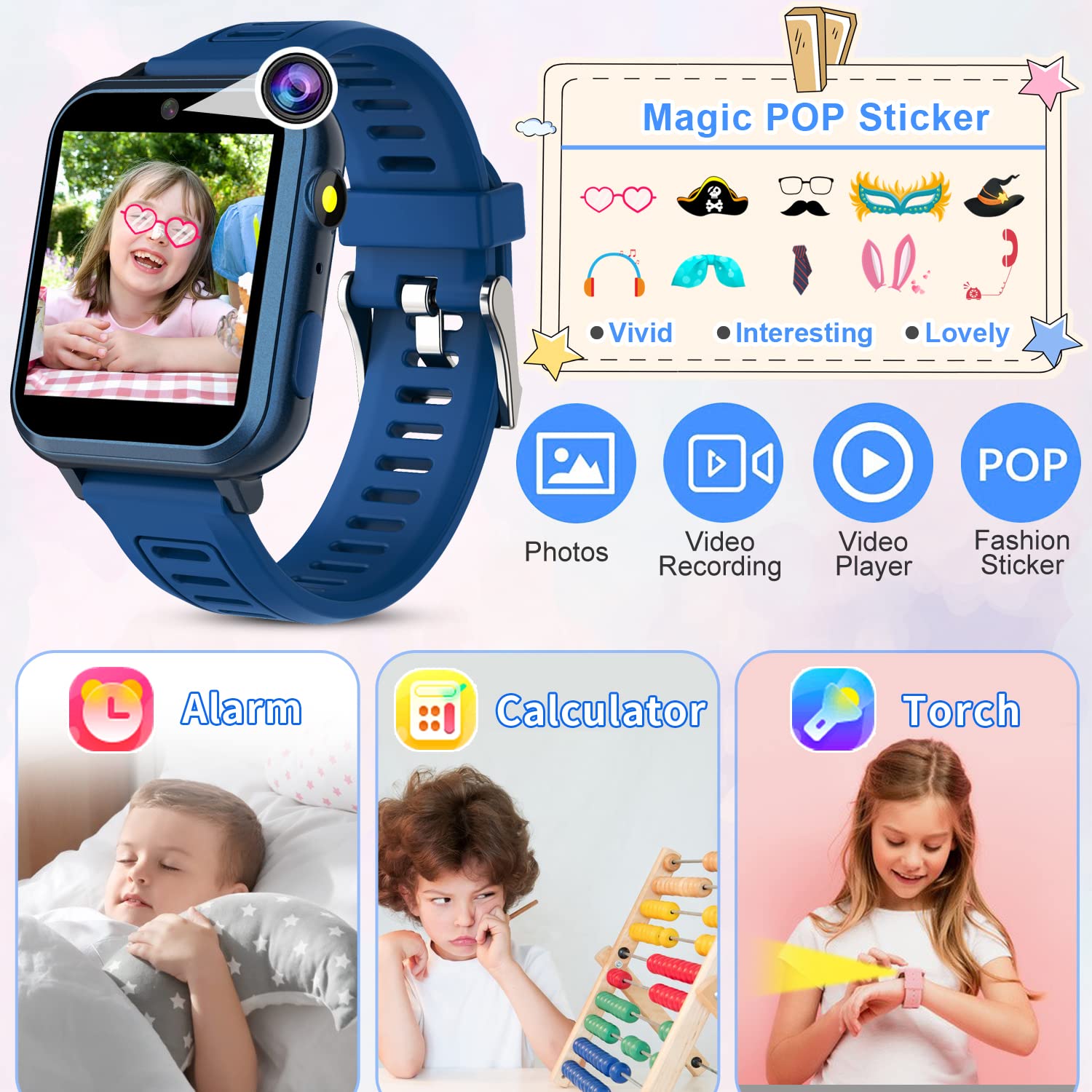 GCP Products Smart Watch For Kids, Kids Smart Watch Boys With Hd Touch Screen 16 Games Music Player Camera Alarm Clock Pedometer Torch Cal…