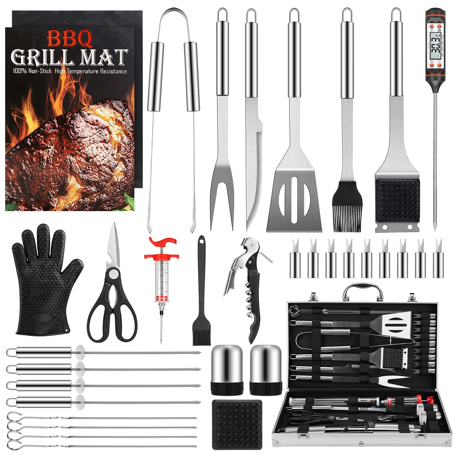 GCP Products GCP-US-578468 Grill Set, Grill Tools, Grill Bbq Accessories,  Grilling Gifts For Men, 34Pcs Bbq Tools For Outdoor Grill With Aluminum  Case, …