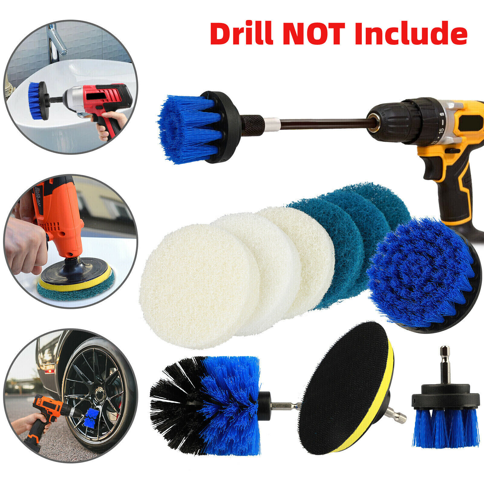 GCP Products 10Pcs Drill Brush Set Power Brush Scrubber Cleaning Kit Car  Carpet Grout Cleaner