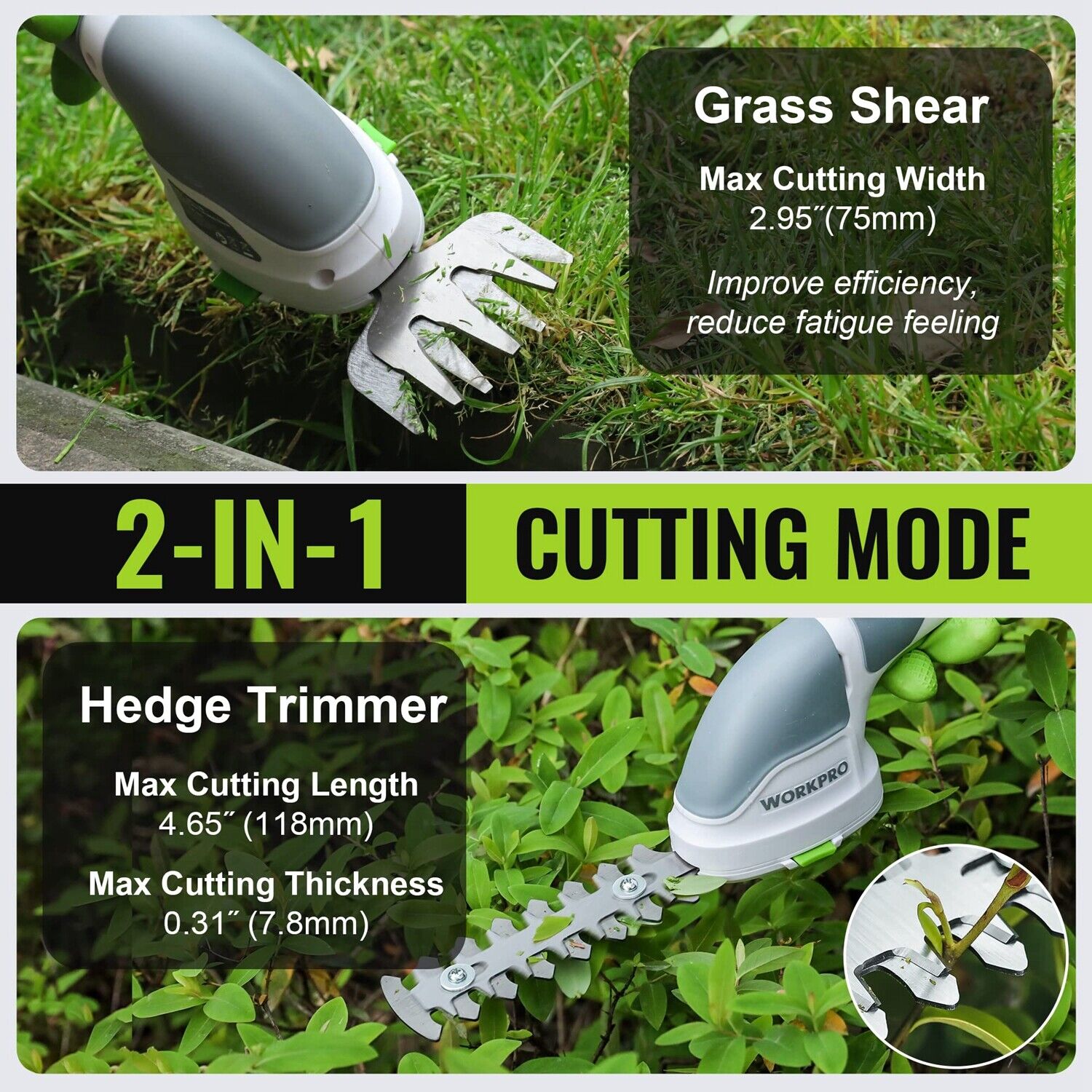WORKPRO 2 In 1 Cordless Grass Shear Shrubbery Trimmer Hedge Shears/Grass Cutters