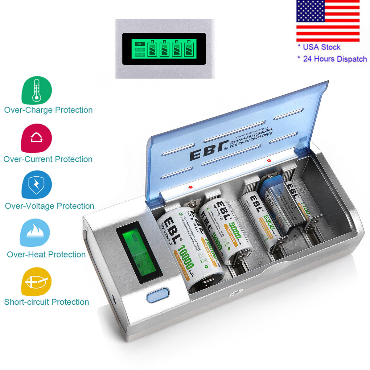 Skyldig frø utålmodig Great Choice Products GCP-5472899 Lcd Smart Battery Charger For Aaa Aa C D  9V Ni-Mh Ni-Cd Rechargeable Batteries