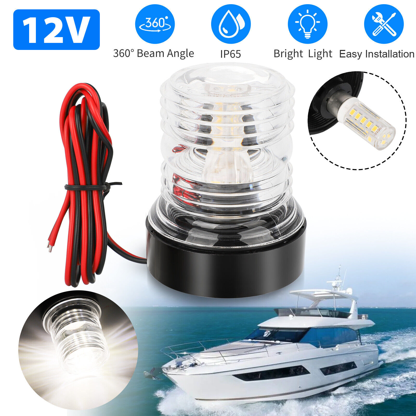 Great Choice Products 12V Marine Boat Yacht Led Navigation Light Stern Anchor Lamp All Round White 2Nm