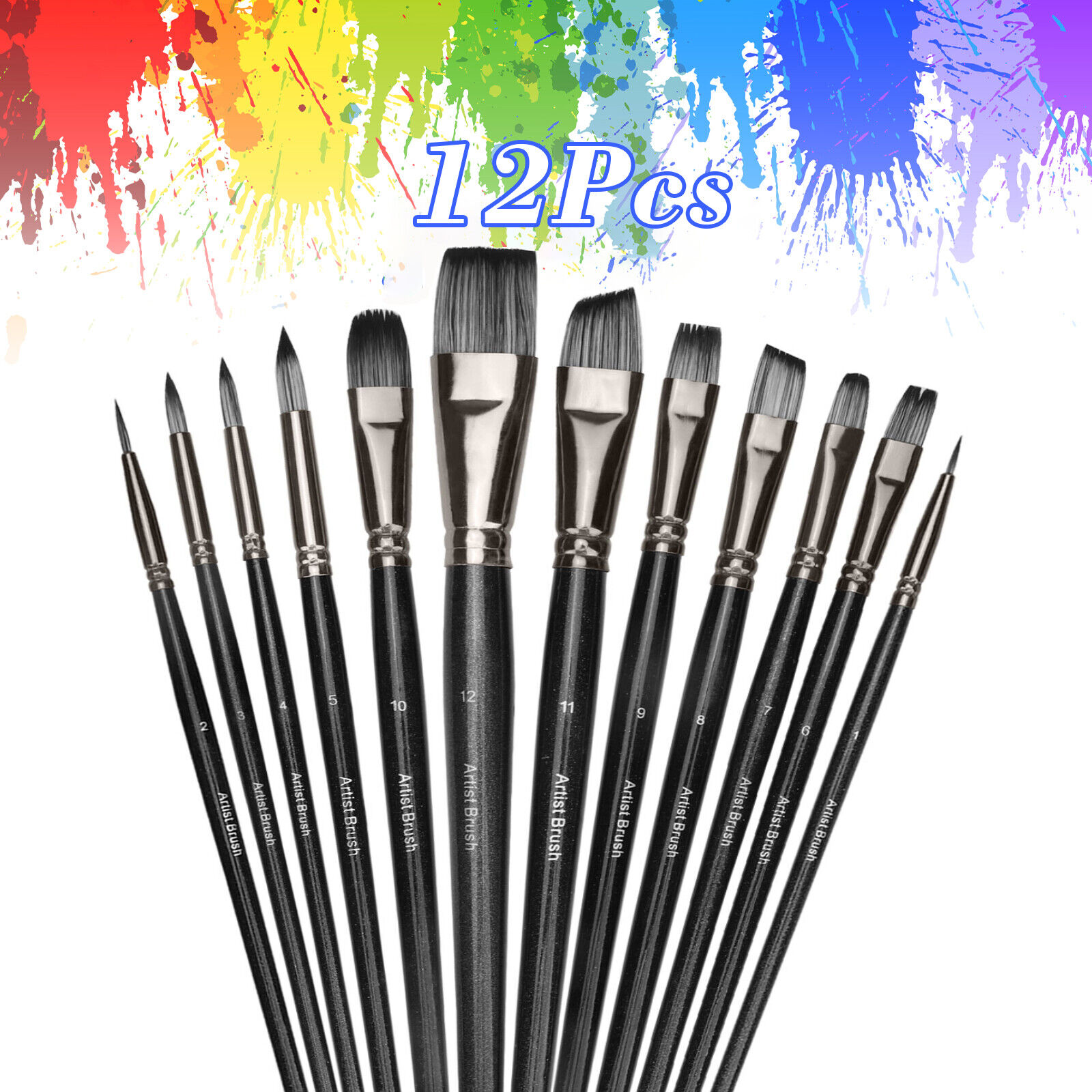 Great Choice Products 12X Paint Brushes Set Nylon Brush For Acrylic Oil  Watercolor Artist Painting Art