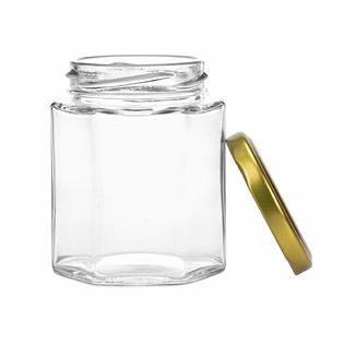 GCP Products 20 Pack 6Oz Hexagon Glass Jars With Gold Plastisol Lined Lids  And Labels Spice
