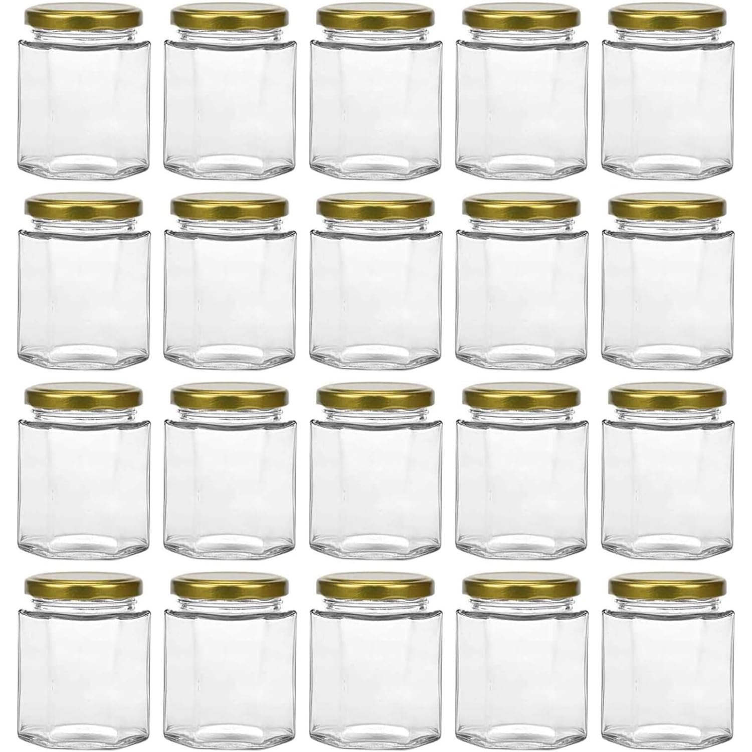 GCP Products 20 Pack 6Oz Hexagon Glass Jars With Gold Plastisol