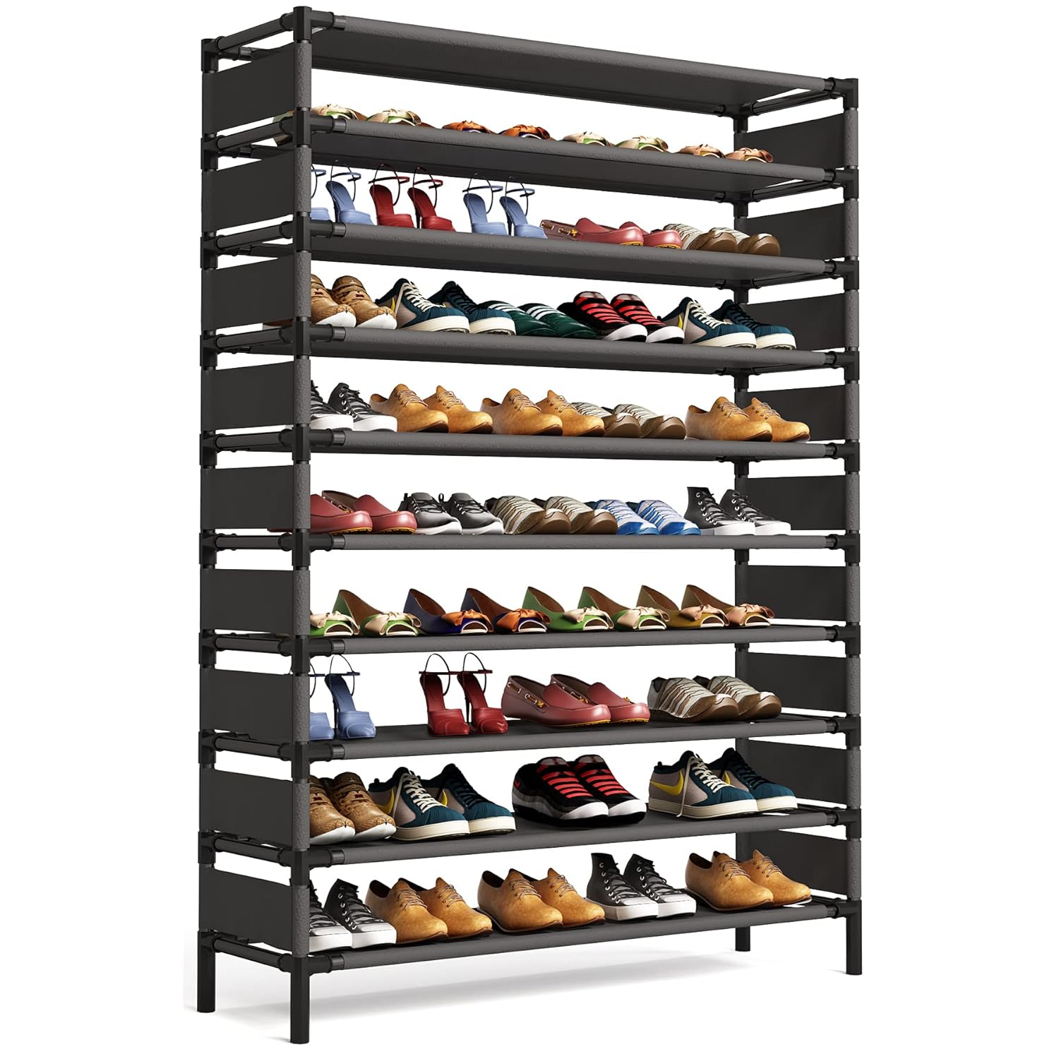GCP Products 10 Tiers Shoe Rack, Large Capacity Shoe Organizer, Shoe Shelf for 50 Pair, Large Shoe Rack, Extra Large Shoe Shelf