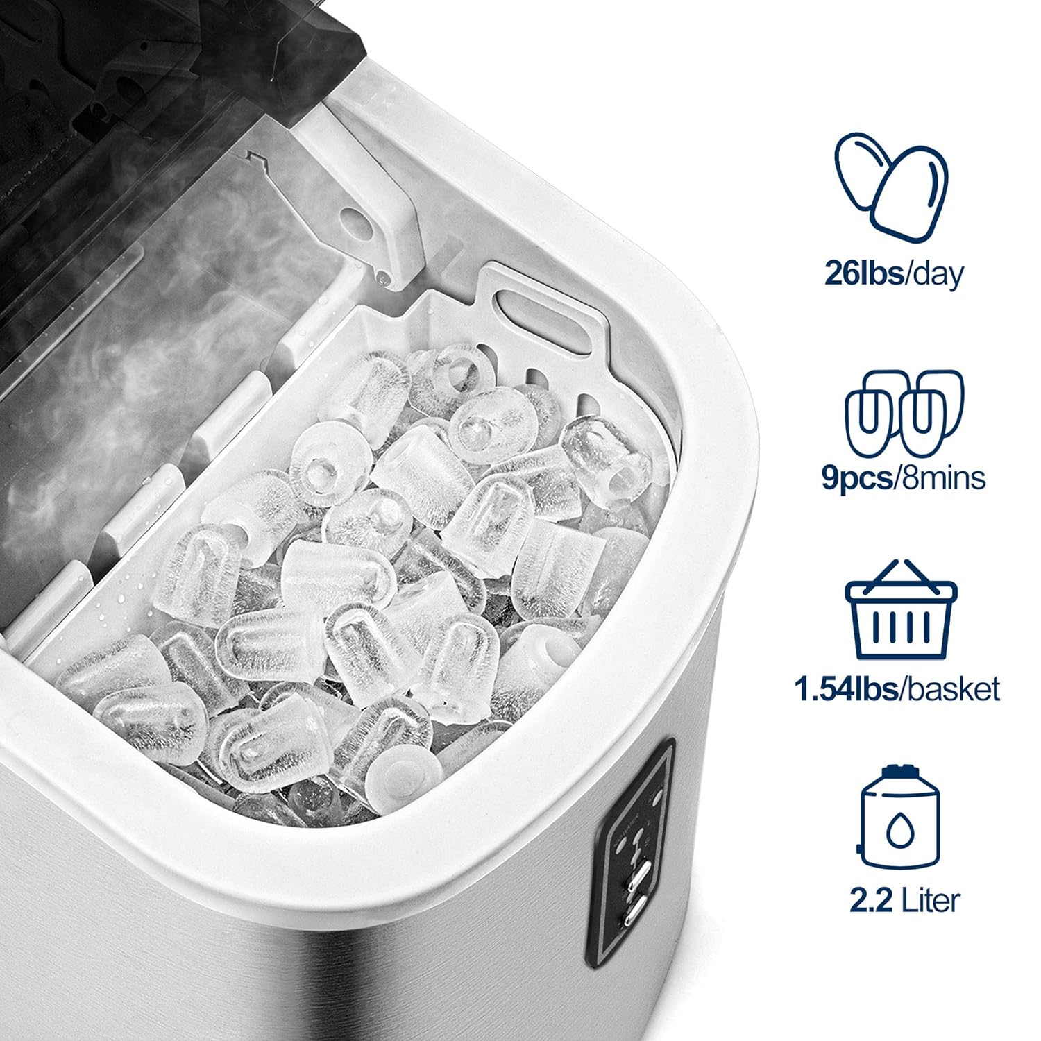 GCP Products GCP-65482488 Euhomy Ice Maker Machine Countertop, 26 Lbs In 24  Hours, 9 Cubes Ready In 8 Mins, Electric Ice Maker And Compact Potable Ice …