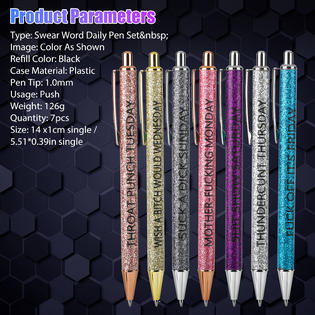 GCP Products 7-Pack Funny Pens Swear Word Daily Pen Set For Colleague  Coworker Ballpoint Pen