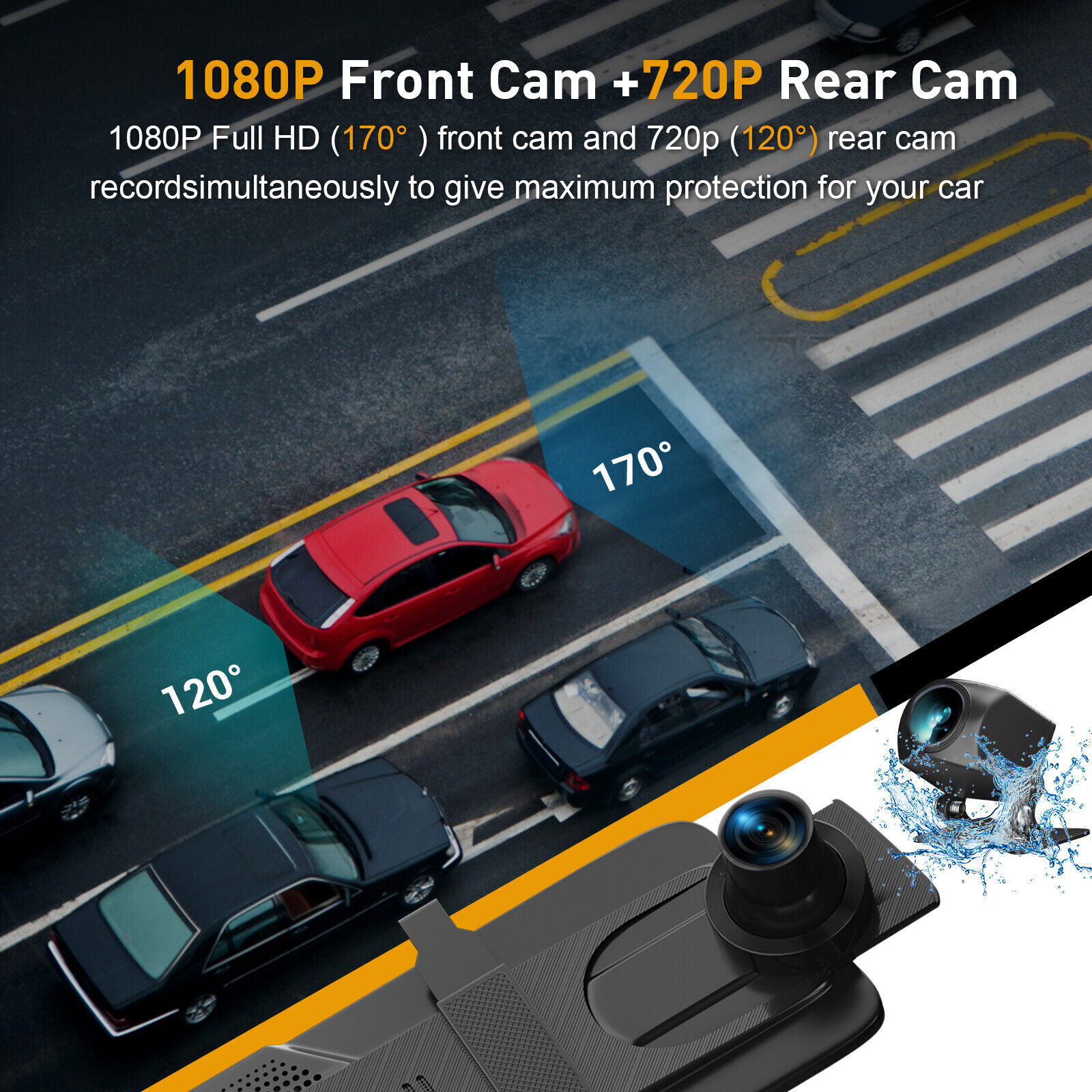 GCP Products Dash Cam Dual 1080P Lens Loop Recording Car Video Recorder Rearview Mirror