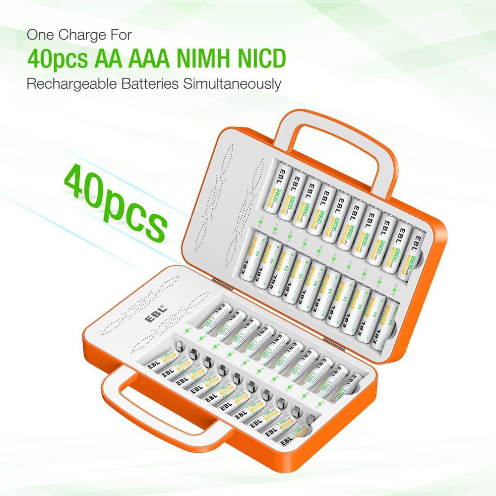 GCP Products 40 Slot Multiple Battery Charger For Aa Aaa Nimh Nicd Rechargeable Batteries