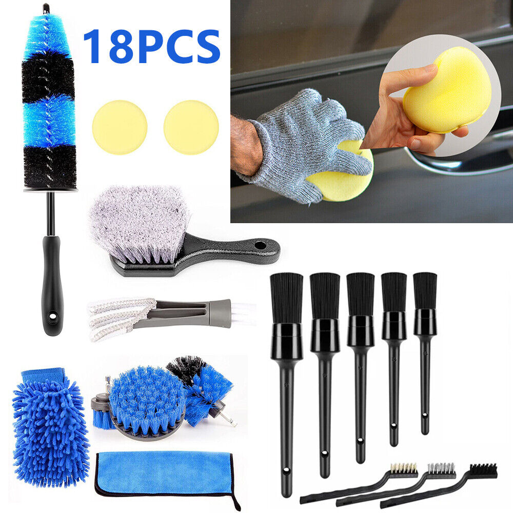 GCP Products 18Pcs Car Cleaning Kit Interior Detailing Wash Brushes Drill  Engine Wheel Clean