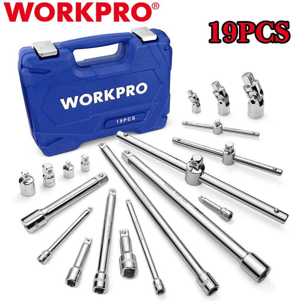WORKPRO 19Pc Drive Socket Extension Set Socket Adapter Extension Universal Joint