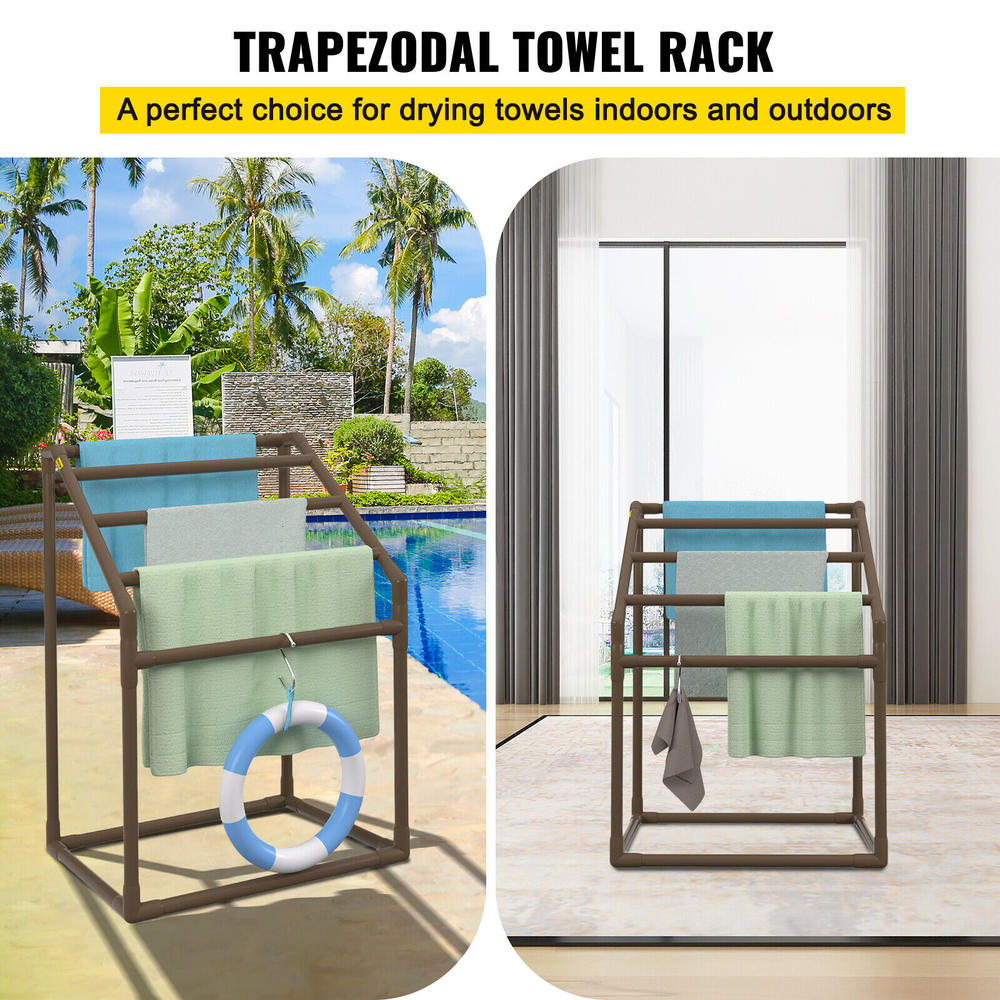 VEVOR Outdoor Towel Rack Pool Towel Rack 5 Bar Trapezoidal Brown Freestanding