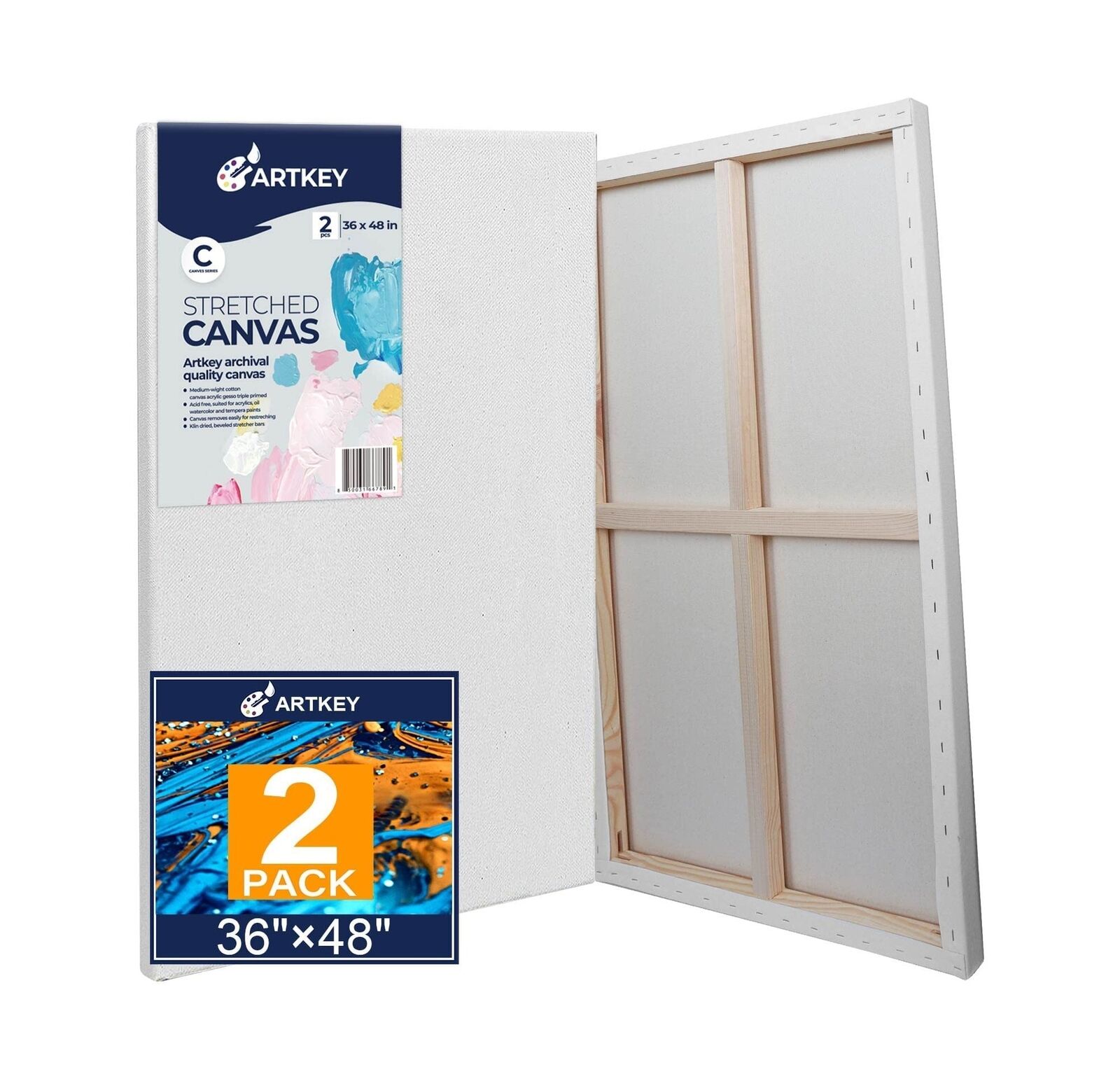 GCP Products Large Canvases For Painting 36X48 Inch 2-Pack, 12.3 Oz Triple  Primed Acid-Fre