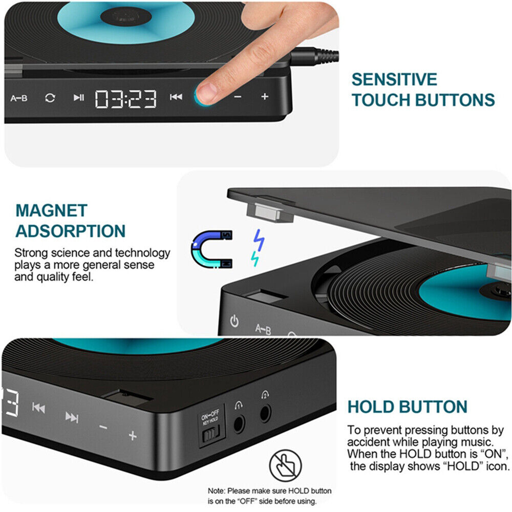 GCP Products Portable Cd Mp3 Cd Player W/Two Headphone Jacks Anti-Skip For Car Rechargeable