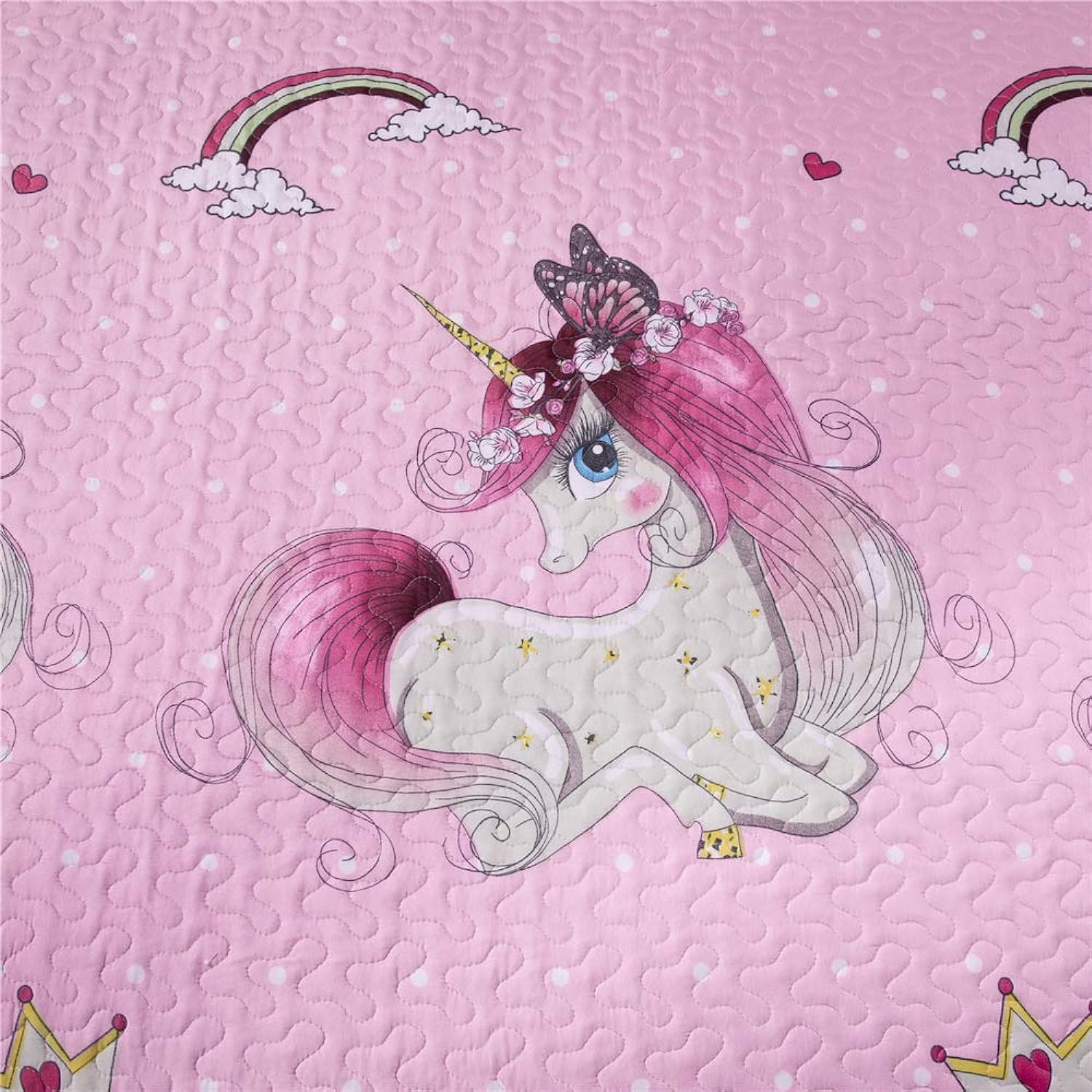Great Choice Products Quilt Set Queen Size Girls Quilt Bedding Queen Quilt Girls Kids Quilt Bedspreads Coverlet Pink Unicorn Bedding Girls Lightwei…