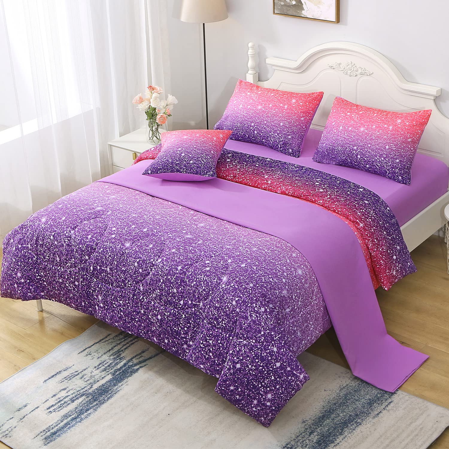 Pink Comforter PERFEMET Twin Comforter Set 6-Piece Rainbow Tie