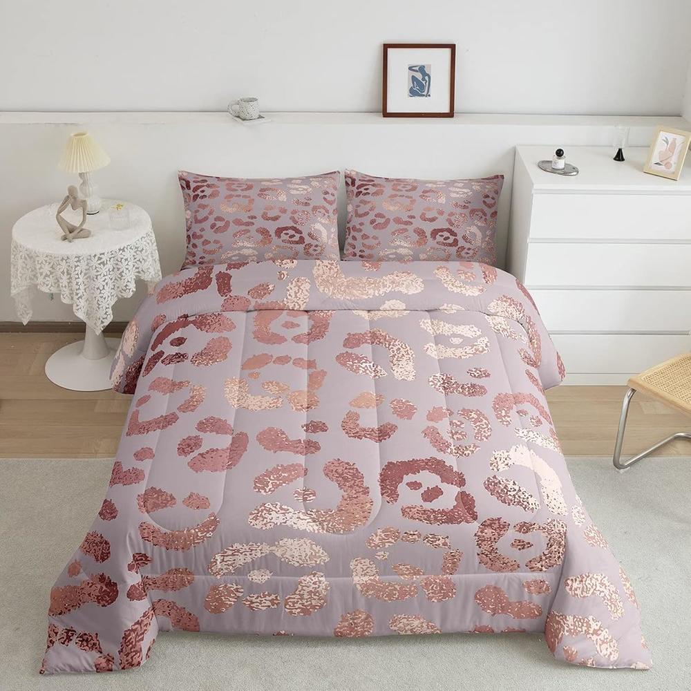 Great Choice Products Cheetah Print Bedding Comforter Sets,Rose Gold Colored Leopard Print Bedding Sets Twin,Luxury Pink Sequin Duvet Insert,Safari…
