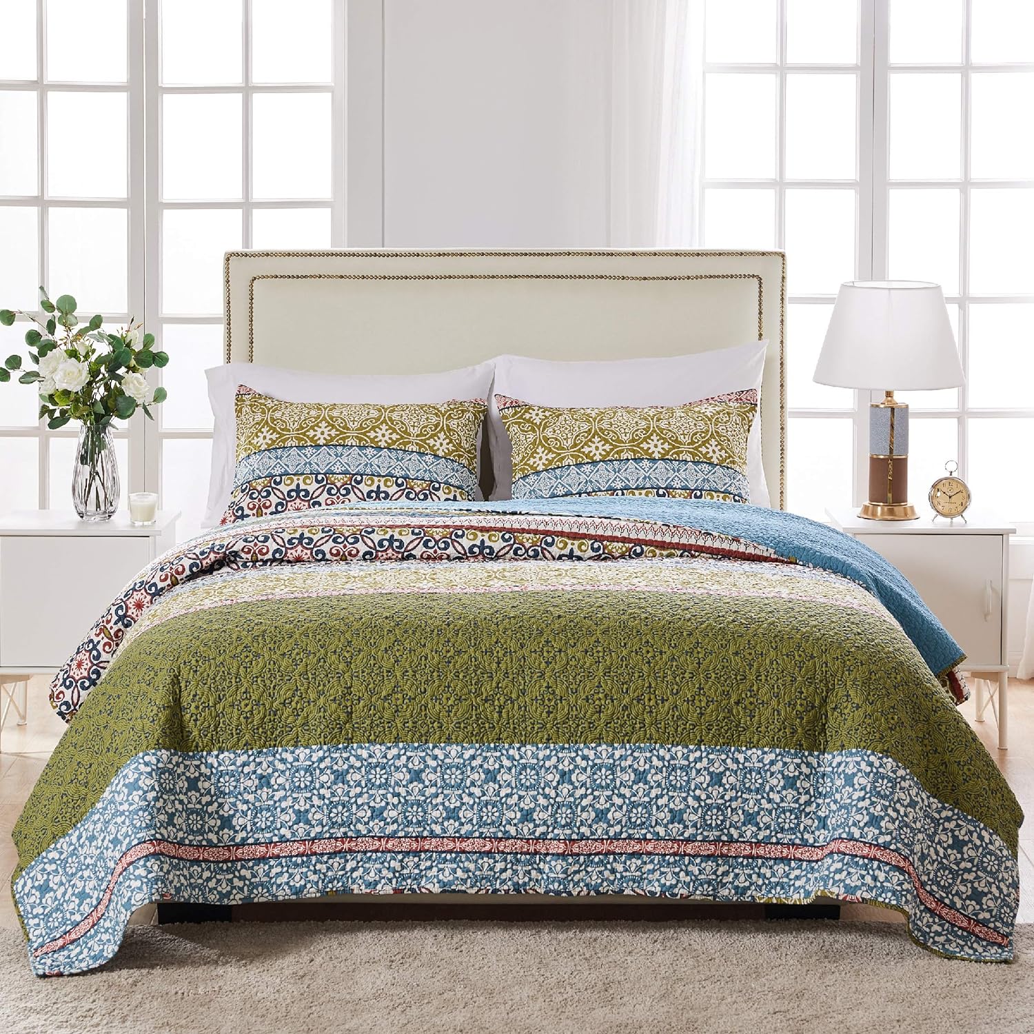 Great Choice Products Shangri-La Quilt Set, 3-Piece King/Cal King, Multi