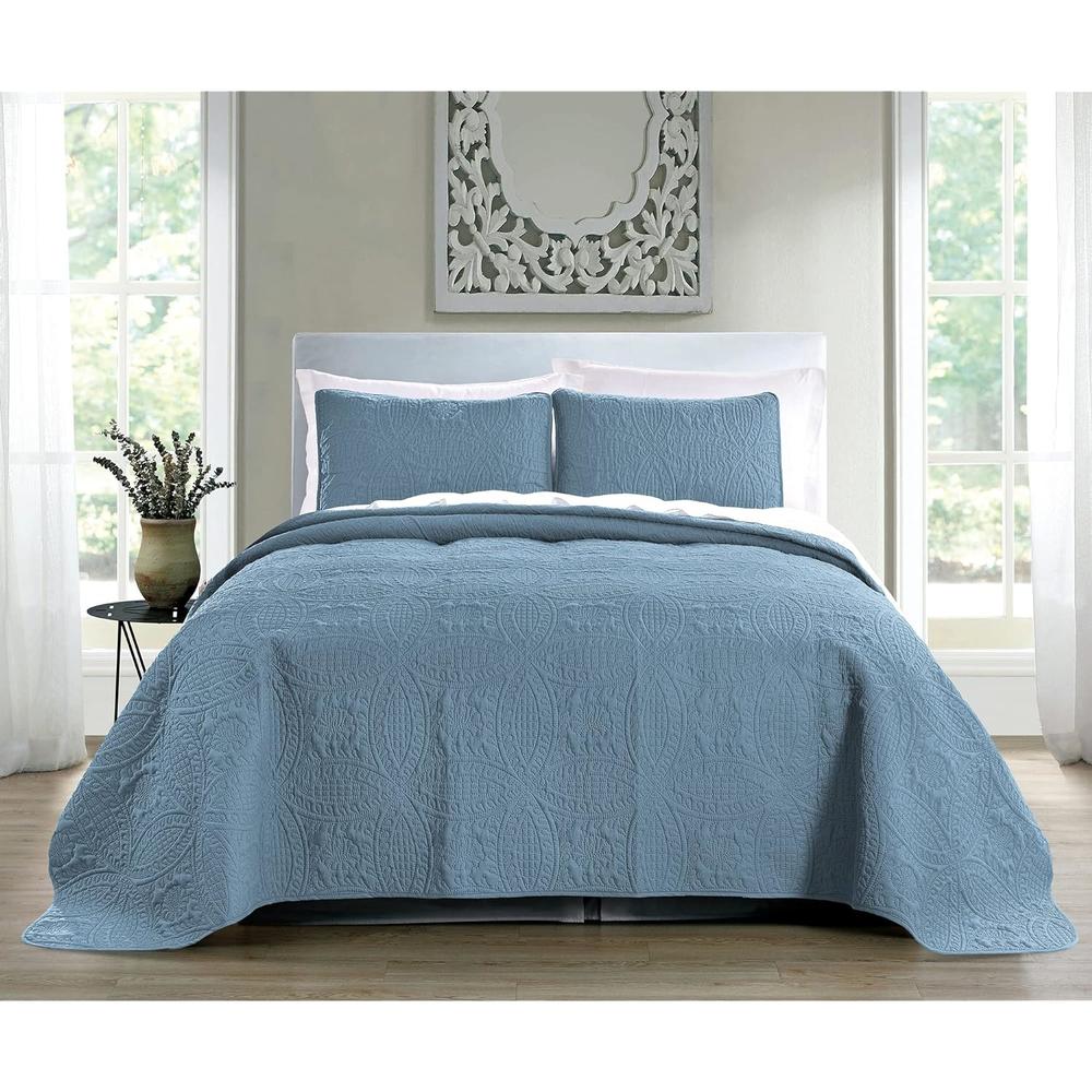 Great Choice Products Quilt Set King/Cal King/California King Size Ash Blue - Oversized Bedspread - Soft Microfiber Lightweight Coverlet For All Se…