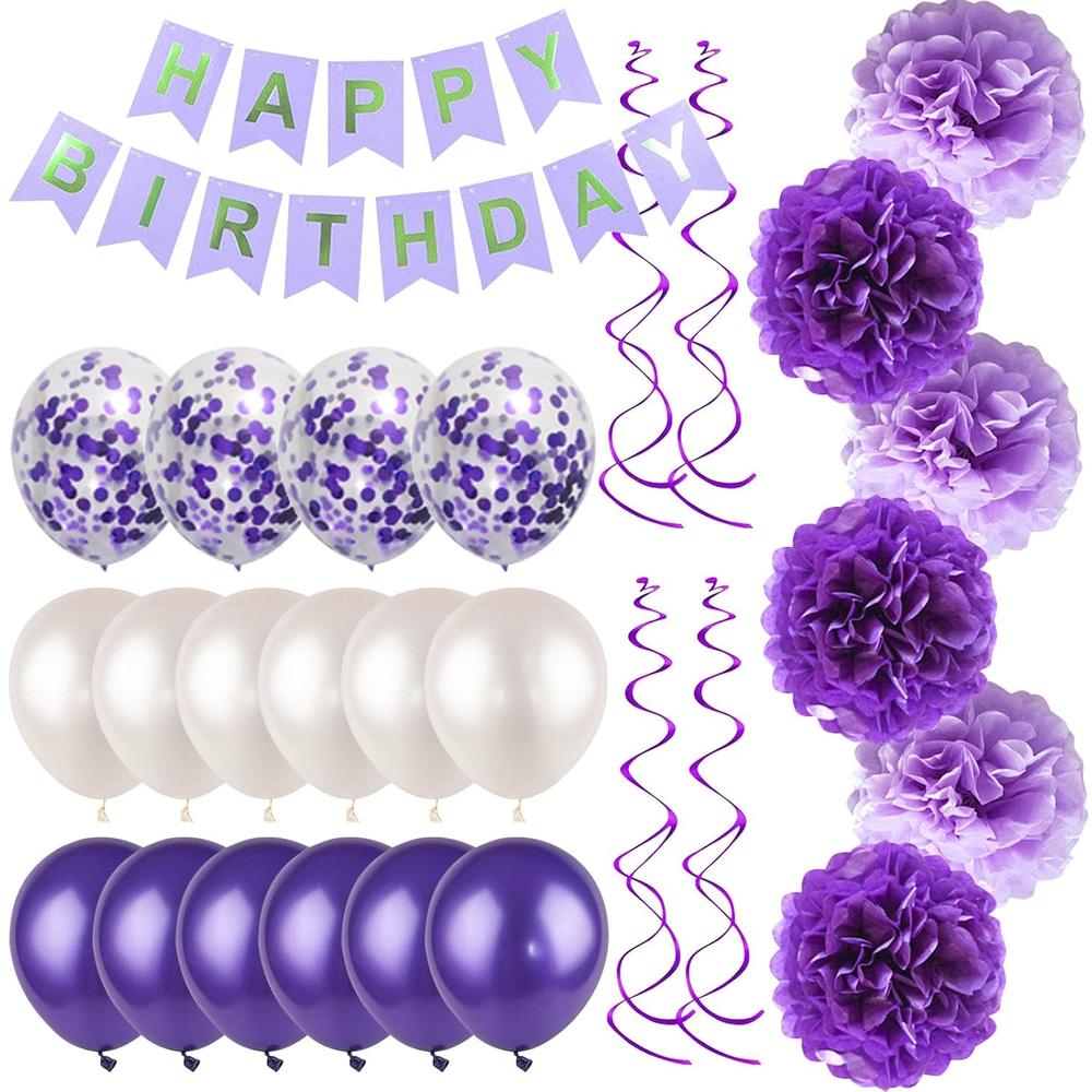 Great Choice Products Purple White Birthday Party Decoration Kit ...