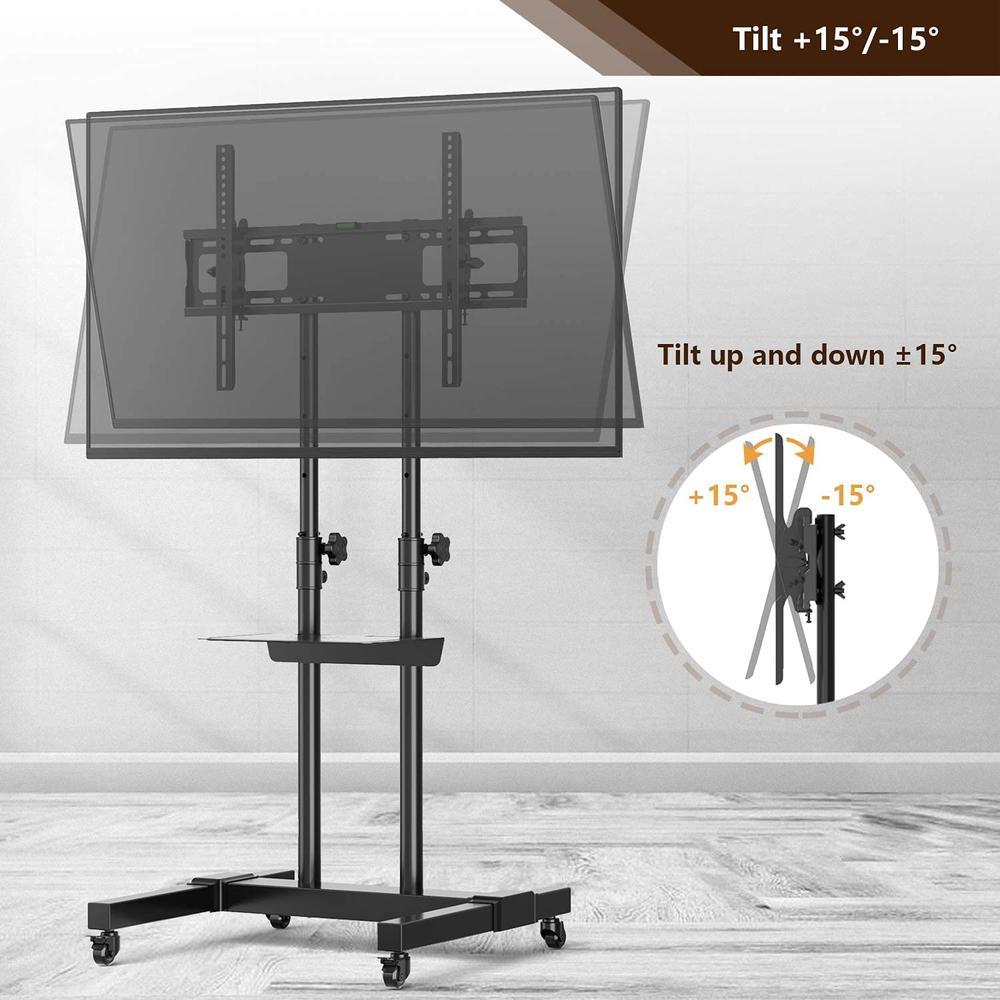 Great Choice Products Mobile Tv Stand Rolling Tv Cart Floor Stand With Mount On Lockable Wheels Height Adjustable Shelf For 32-80 Inch Tv Stand Fla…