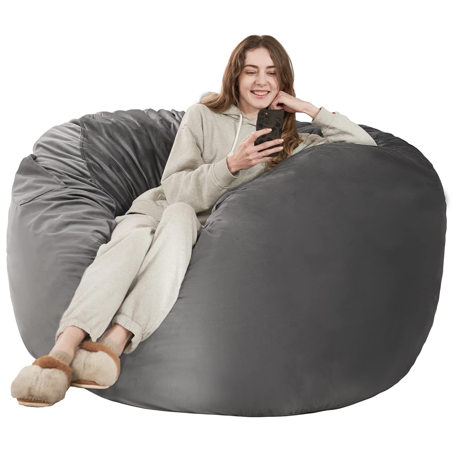 Great Choice Products Bean Bag Chair: Giant 4' Memory Foam Furniture Bean Bag Chairs For Adults With Microfiber Cover - 4Ft, Grey?