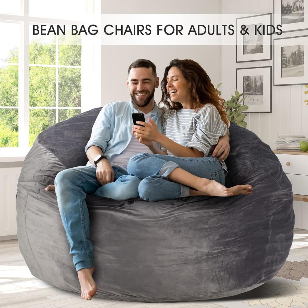 Great Choice Products Bean Bag Chair: Giant 5' Memory Foam Furniture Bean Bag Chair With Microfiber Cover - 5Ft,Silver Grey