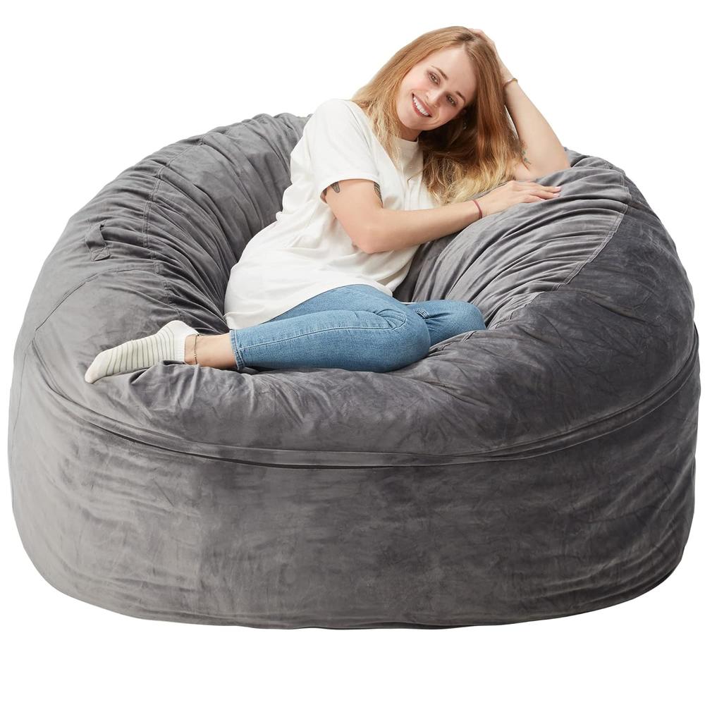 Great Choice Products Bean Bag Chair: Giant 5' Memory Foam Furniture Bean Bag Chair With Microfiber Cover - 5Ft,Silver Grey