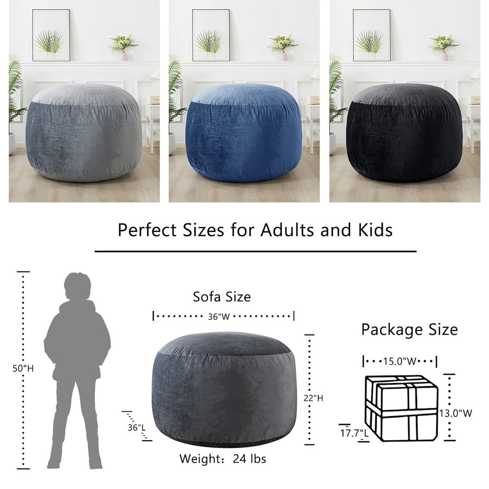 Great Choice Products Bean Bag Chairs For Teens: 3' Memory Foam Filled Bean Bag With Ultra Soft Dutch Velvet Cover, Round Fluffy Lazy Sofa For Dorm