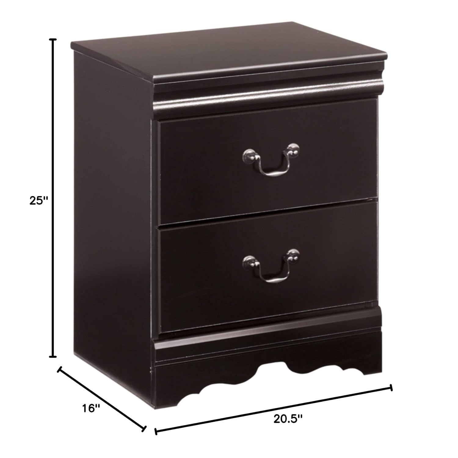 Great Choice Products Huey Vineyard Traditional 2 Drawer Nightstand, Black