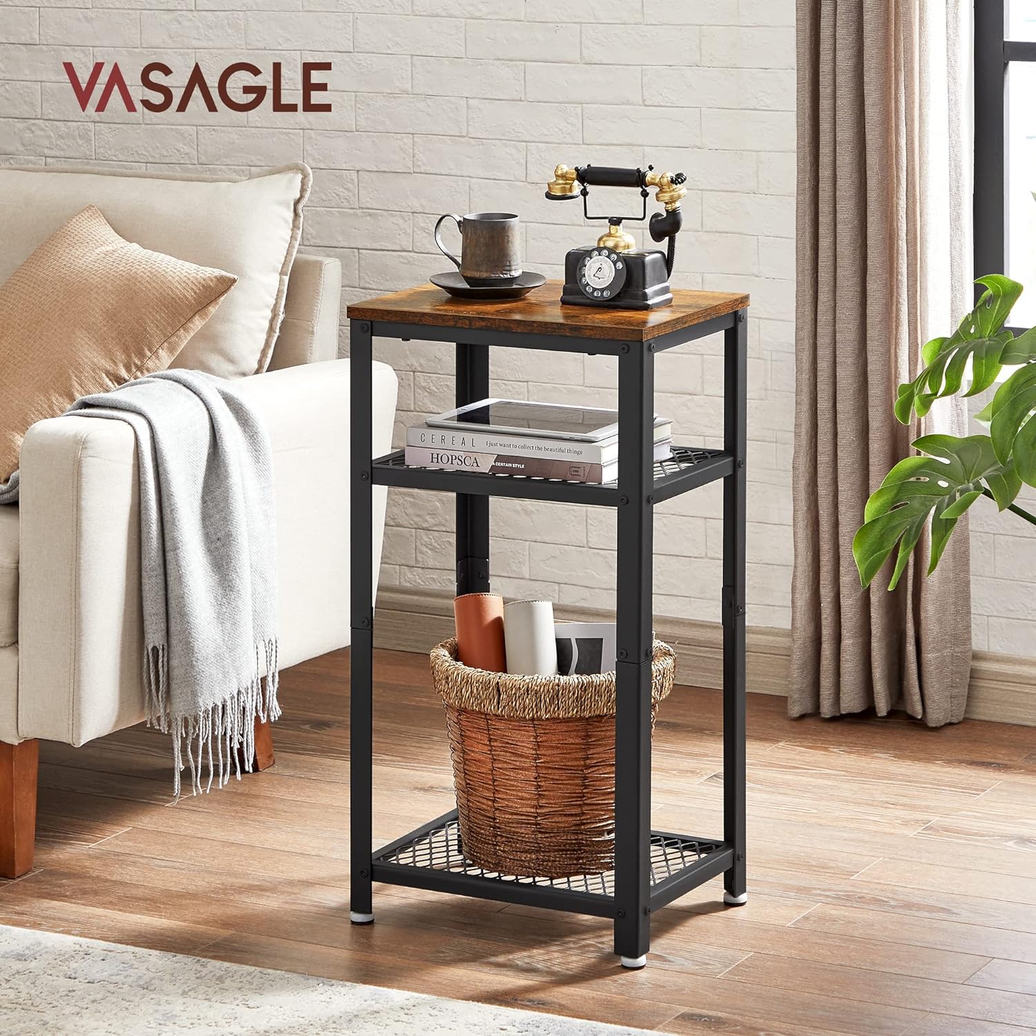 Great Choice Products Tall Side Table, Telephone Table, End Table With 2 Mesh Shelves, For Living Room, Bedroom, Home Office, 11.8 X 15.7 X 29.5 In…