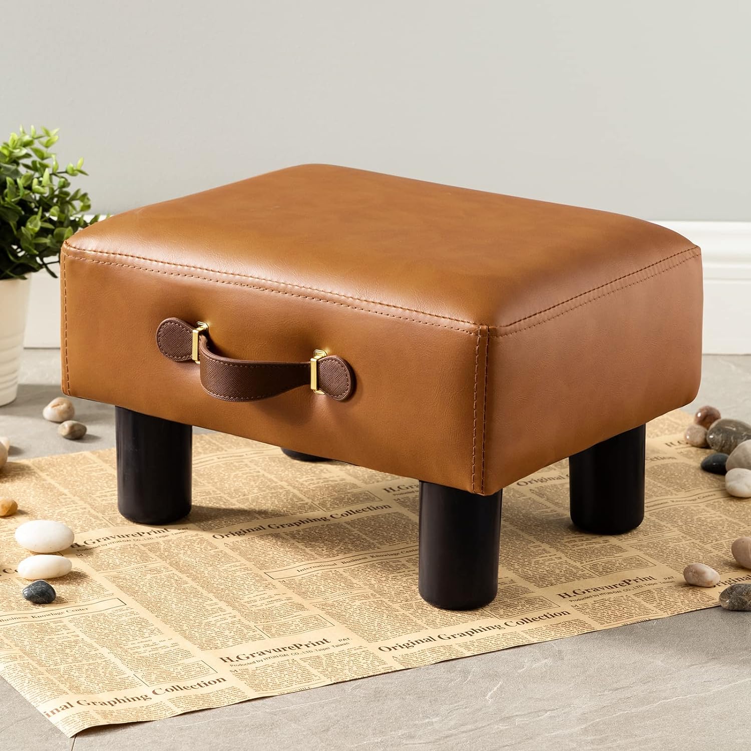 Great Choice Products Small Foot Stool With Handle, Whisky Brown