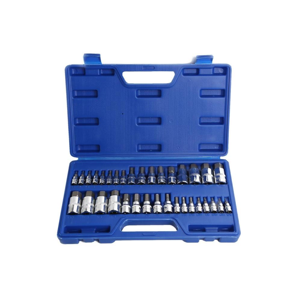 Great Choice Products 34 Pc Sae And Metric 1/4" 3/8" 1/2" Socket Set Standard| Master Hex Bit Set