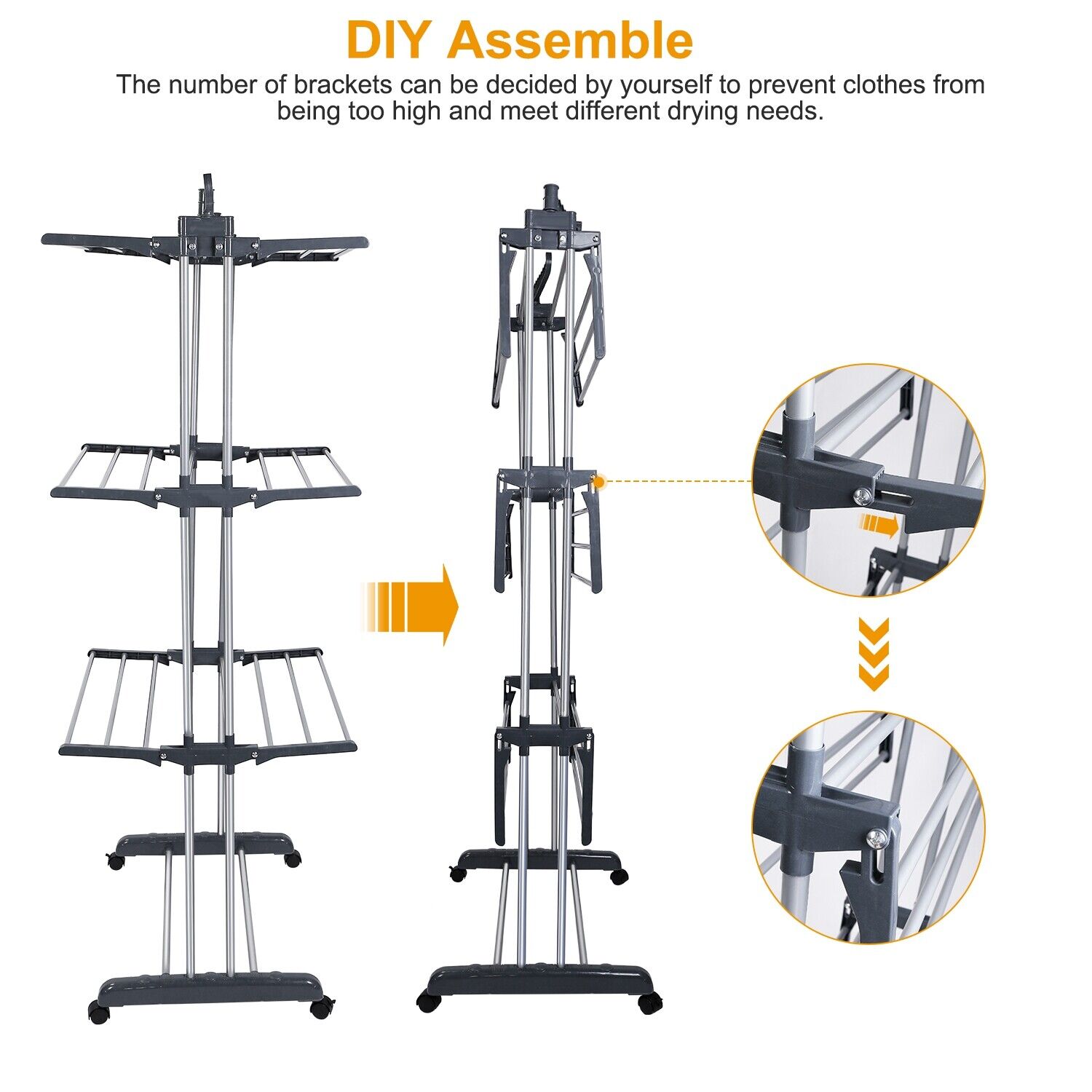Great Choice Products 3 Tier Clothes Drying Rack Collapsible Laundry Dryer Hanger With Two Side Wings
