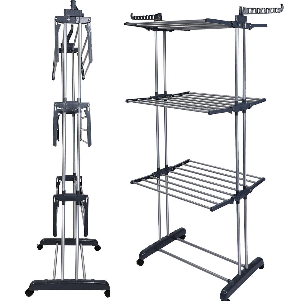 Great Choice Products 3 Tier Clothes Drying Rack Collapsible Laundry Dryer Hanger With Two Side Wings