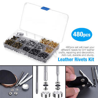 Great Choice Products 484Pcs Leather Craft Rivet Double Cap Tubular Metal  Stud Repair Tool Kit Set