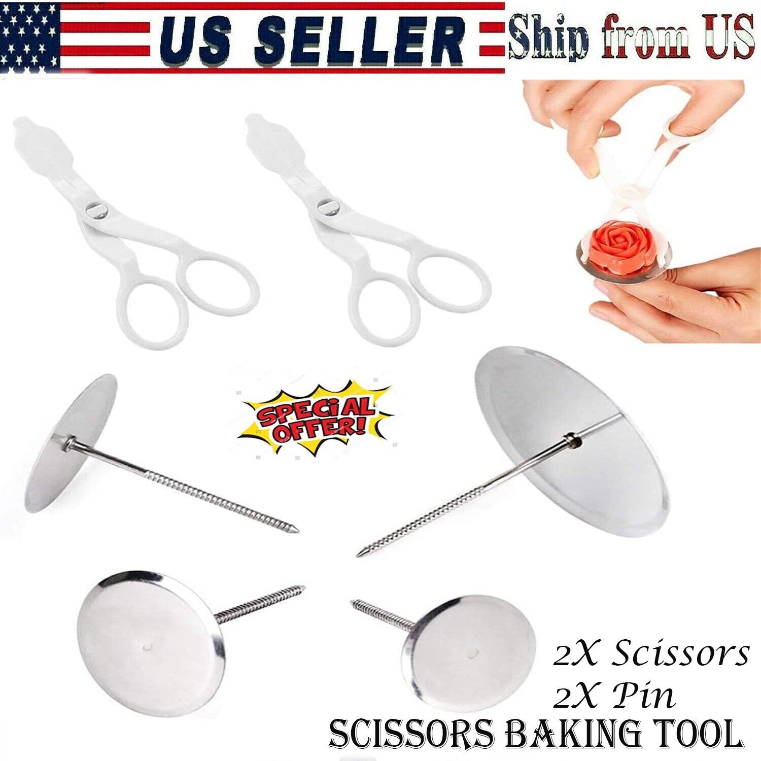 Great Choice Products Cake Decoration Scissor & Flower Nail Needle Cream Flower Transfer Lifter Tool