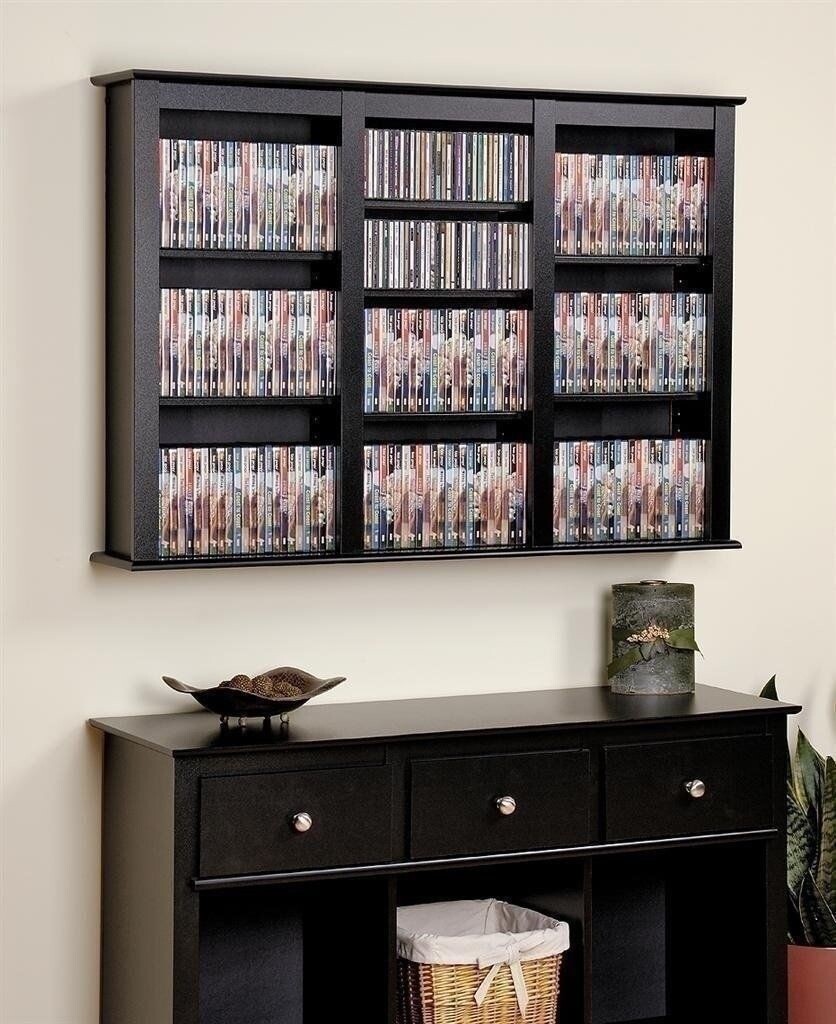 Great Choice Products Black Finish Wood Media Storage Cabinet Cd Dvd Movie  Organizer Wall Mount Shelf, image size:836x1024