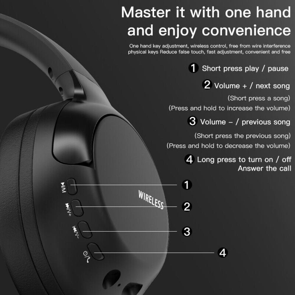 Great Choice Products Wireless Bluetooth Over Ear Stereo Headphones Foldable Headset With Microphone