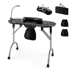 Great Choice Products Folding Manicure Nail Table W/ Soft Wrist Pad & Bendable Led Table Lamp Black