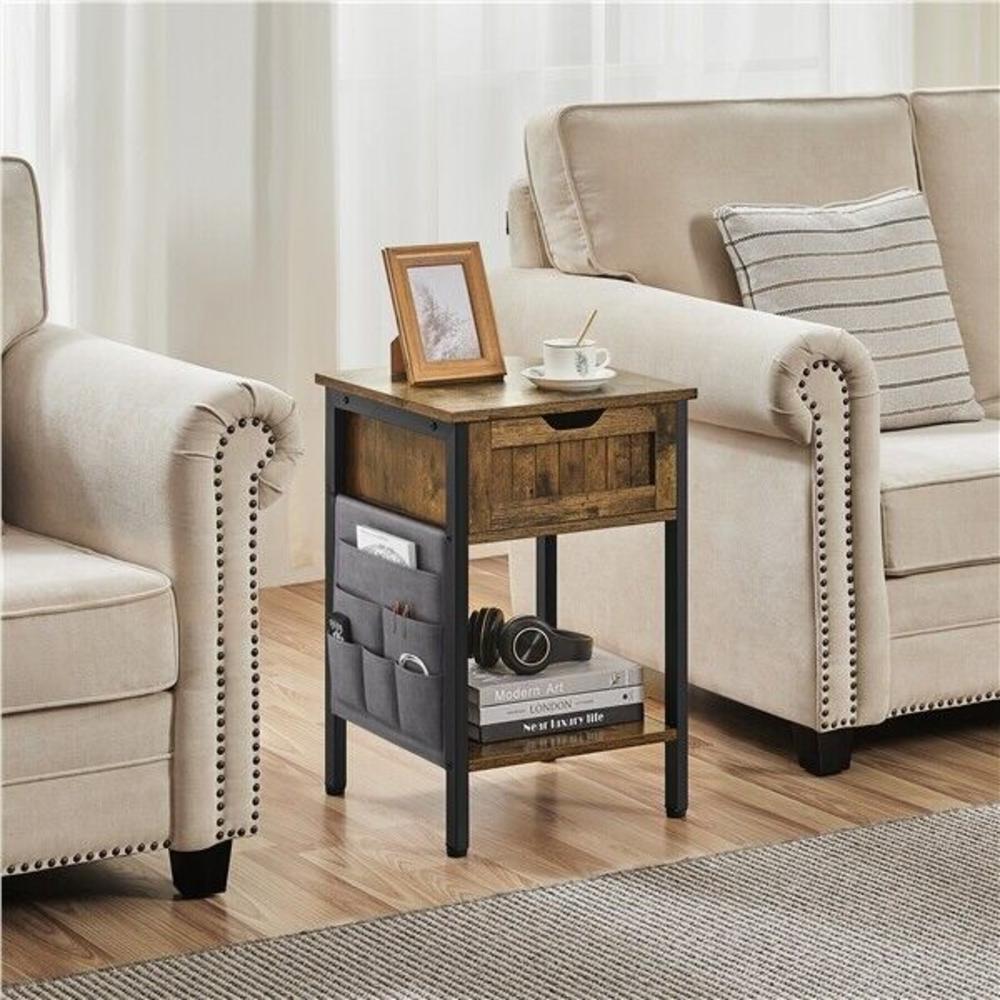 Great Choice Products Nightstand End Table With Drawer & Shelf Side Table With Fabric Storage Bag