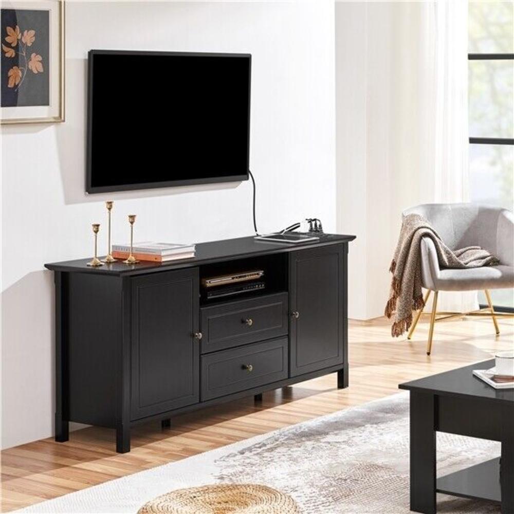 Great Choice Products Black Tv Stand With Drawers For 65 Inch Tv, Tv Console Table W/Power Outlet
